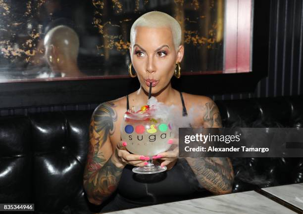 Amber Rose is seen celebrating the end of summer at Sugar Factory American Brasserie on August 18, 2017 in Miami Beach, Florida.