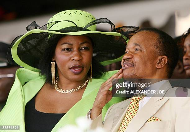 Zambian second President Frederick Chiluba and his wife Regina are pictured as Rupiah Banda is sworn in as Zambia's fourth president in Lusaka on...