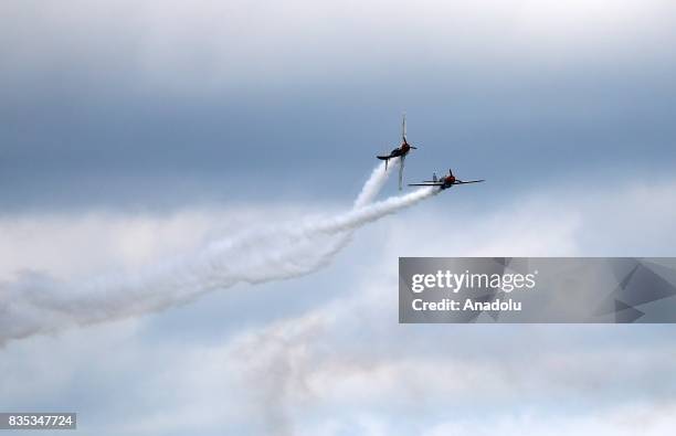 Aircrafts perform during a real-time rehearsal for the 59th Chicago Air and Water Show over North Avenue Beach in Chicago, United States on August...