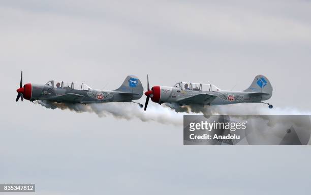 Aircrafts perform during a real-time rehearsal for the 59th Chicago Air and Water Show over North Avenue Beach in Chicago, United States on August...