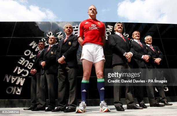 Lions captain Paul O'Connell with the Lions management team of Rob Howley, Shaun Edwards, Ian McGeechan , Gerald Davies , Graham Rowntree and Warren...