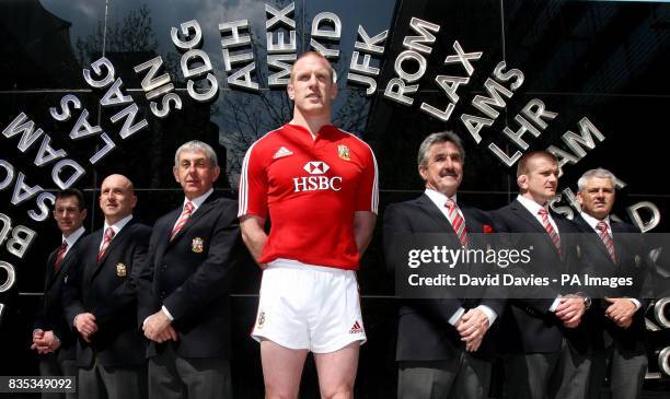 Lions captain Paul O'Connell with the Lions management team of Rob Howley, Shaun Edwards, Ian McGeechan , Gerald Davies , Graham Rowntree and Warren...