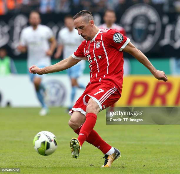 Franck Ribery of Bayern Muenchen controls the ball during the DFB Cup first round match between Chemnitzer FC and FC Bayern Muenchen at community4you...