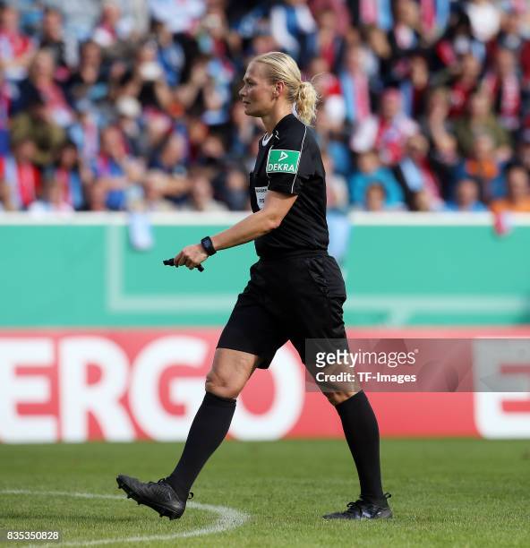 Rerferee Bibiana Steinhaus in action during the DFB Cup first round match between Chemnitzer FC and FC Bayern Muenchen at community4you Arena on...