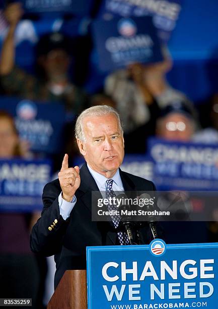 Democratic U.S. Vice presidential candidate Sen. Joe Biden speaks at a campaign rally at Embry-Riddle University on November 2, 2008 in Daytona...