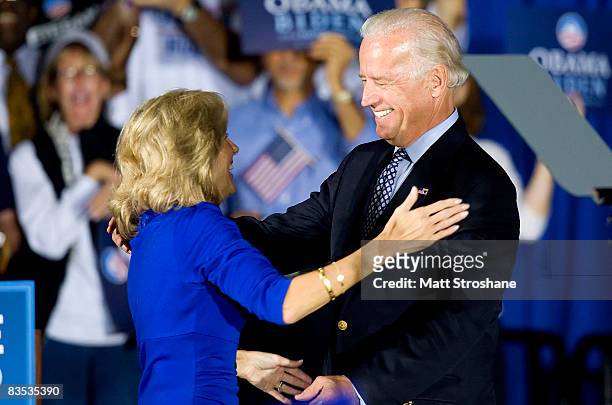 Democratic U.S. Vice presidential candidate Sen. Joe Biden joined by wife, Jill Biden participate during a campaign rally at Embry-Riddle University...
