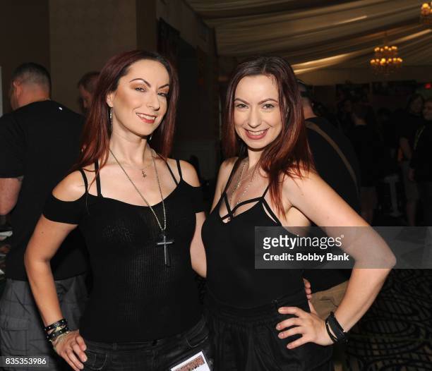 Jen Soska and her sister Sylvia Soska attend the Monster Mania Con 2017 at NJ Crowne Plaza Hotel on August 18, 2017 in Cherry Hill, New Jersey.