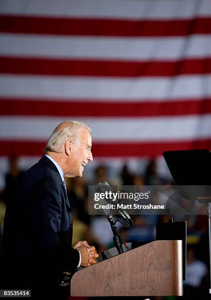 Democratic U.S. Vice presidential candidate Sen. Joe Biden speaks at a campaign rally at Embry-Riddle University on November 2, 2008 in Daytona...