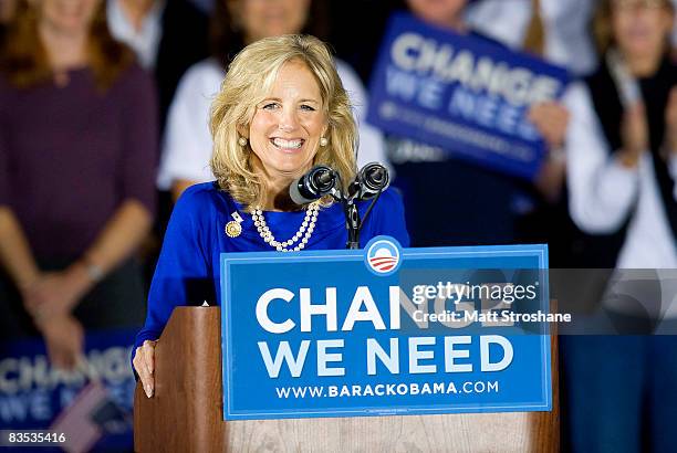 Jill Biden, wife of Democratic U.S. Vice presidential candidate Sen. Joe Biden , addresses a campaign rally at Embry-Riddle University on November 2,...