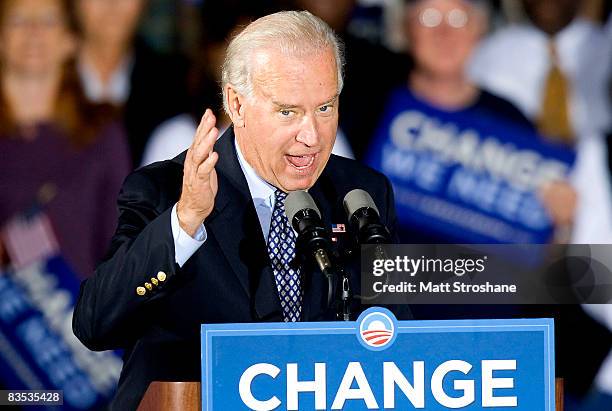 Democratic U.S. Vice presidential candidate Sen. Joe Biden speaks at a campaign rally at Embry-Riddle University on November 2, 2008 in Daytona...