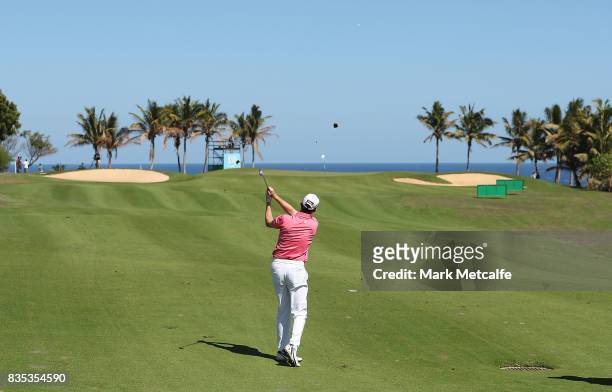 Jason Norris of Australia hits an approach shot on the 10th hole during day three of the 2017 Fiji International at Natadola Bay Championship Golf...