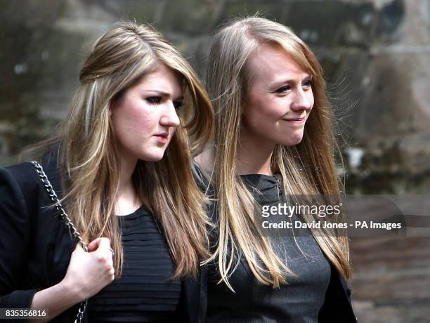 The girlfriend Katherine Botham and sister Laura Menzies of helicopter co-pilot Richard Menzies who gave the 'Address' at his funeral service at...