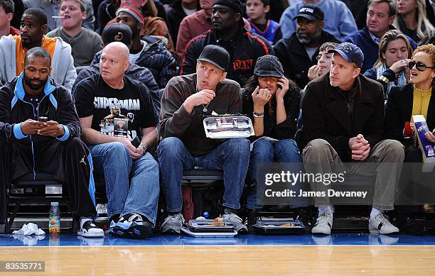 Roy Jones Jr., Michael Rapaport, Matthew Modine and Cari Modine attend the Milwaukee Bucks vs New York Knicks game at Madison Square Garden on...