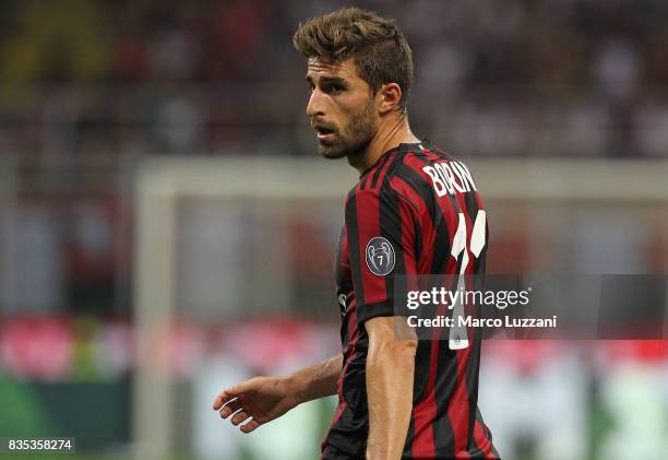 Fabio Borini of AC Milan looks on during the UEFA Europa League Qualifying Play-Offs round first leg match between AC Milan and KF Shkendija 79 at...