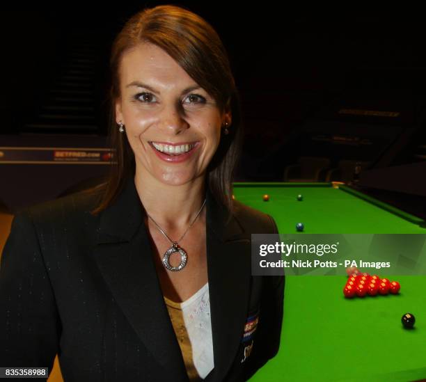 Snooker referee Michaela Tabb poses for the photographer and will be be the first female referee at this years final during the Betfred.com World...