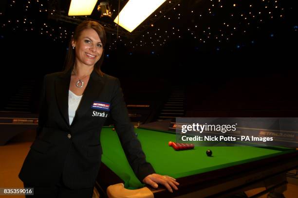 Snooker referee Michaela Tabb poses for the photographer and will be be the first female referee at this years final during the Betfred.com World...