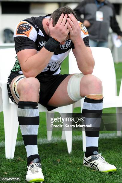 Geoff Cridge of Hawke's Bay sits in the sin bin during the round one Mitre 10 Cup match between the Hawke's Bay and Southland at McLean Park on...