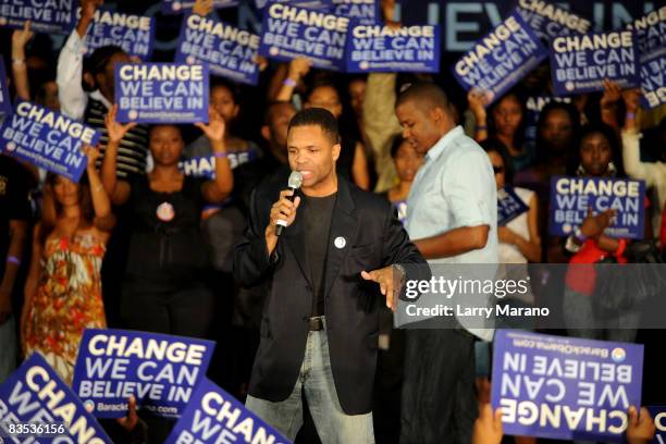 Congressman Jesse Jackson Jr. On stage at the Last Chance For Change Rally in support of Barack Obama on November 2, 2008 in Fort Lauderdale, Florida.