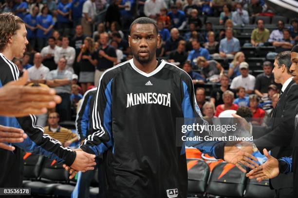 Al Jefferson of the Minnesota Timberwolves is introduced prior to the game against the Oklahoma City Thunder at the Ford Center on November 2, 2008...