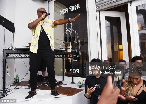 Stanley Enow performs at Pop-Up Shop launch for clothing brand UNIFORM on August 18, 2017 in New York City.