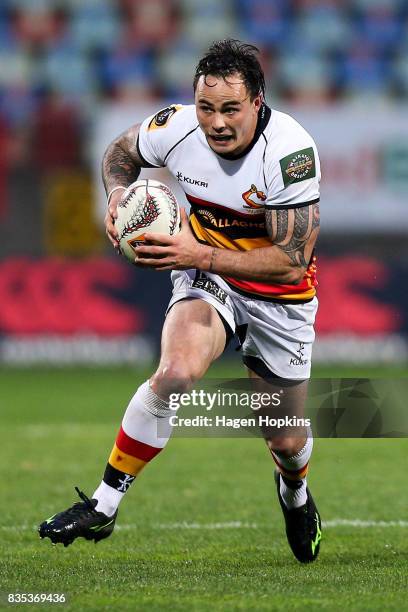 Zac Guildford of Waikato in action during the round one Mitre 10 Cup match between Taranaki and Waikato at Yarrow Stadium on August 19, 2017 in New...