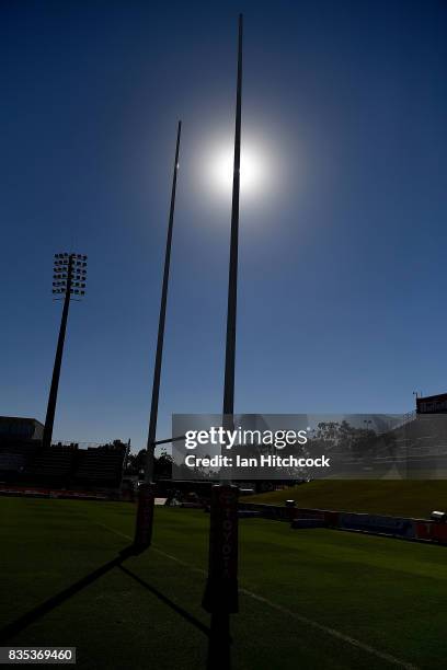 General view of the goalposts is seen before the start of the round 24 NRL match between the North Queensland Cowboys and the Cronulla Sharks at...