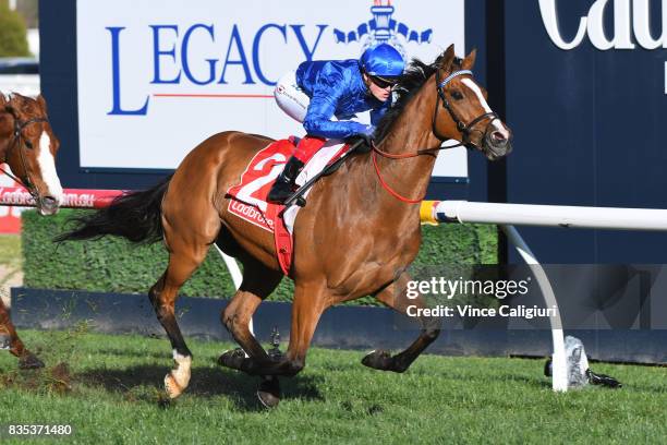 Craig Williams riding Hartnell wins Race 7, P.B. Lawrence Stakes during Melbourne Racing at Caulfield Racecourse on August 19, 2017 in Melbourne,...