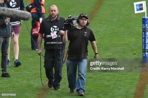 Sky TV mobile camera during the round one Mitre 10 Cup match between the Hawke's Bay and Southland at McLean Park on August 19, 2017 in Napier, New...