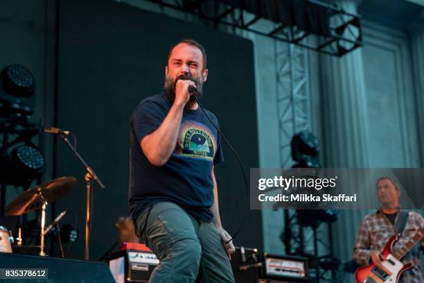 Vocalist Neil Fallon and bassist Dan Maines of Clutch perform at The Greek Theater on August 18, 2017 in Berkeley, California.