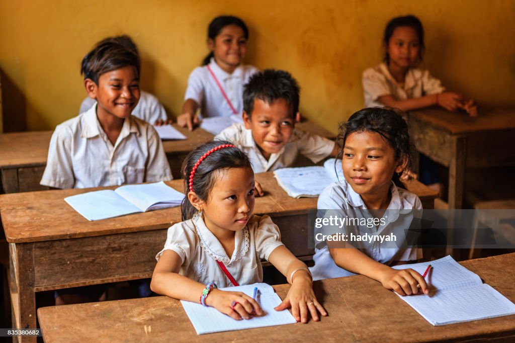 Cambodian school children during class, Tonle Sap, Cambodia