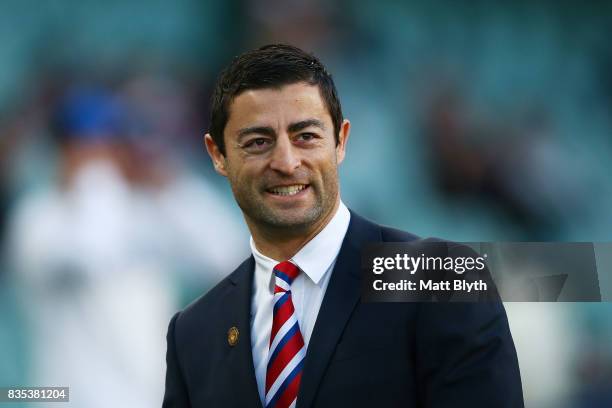 Former Rooters player Anthony Minichiello looks on before the round 24 NRL match between the Sydney Roosters and the Wests Tigers at Allianz Stadium...