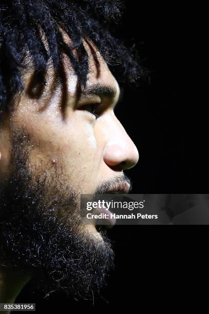 Faiane of Auckland looks on ahead of the round one Mitre 10 Cup match between Counties Manukau and Auckland at ECOLight Stadium on August 19, 2017 in...