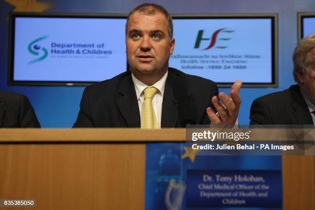 Dr Tony Holohan from the Department of Health at the press conference in Government Press Centre, Dublin after it emerged that four people in the...