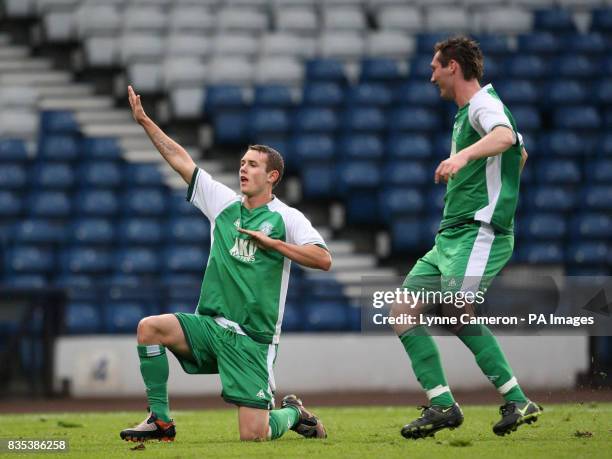 Hibernian's Kurtis Byrne celebrates scoring during the SFA Youth Cup Final at Hampden Park, Glasgow.