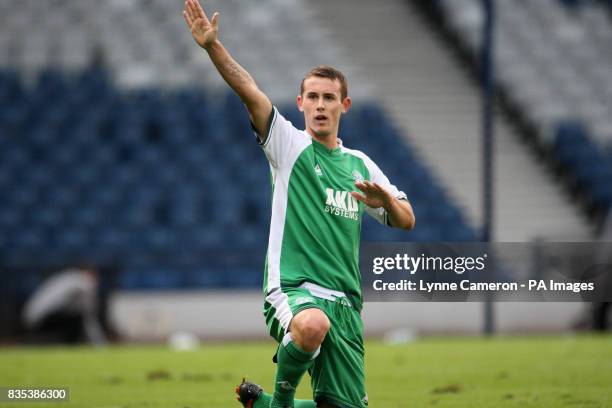 Hibernian's Kurtis Byrne celebrates scoring during the SFA Youth Cup Final at Hampden Park, Glasgow.