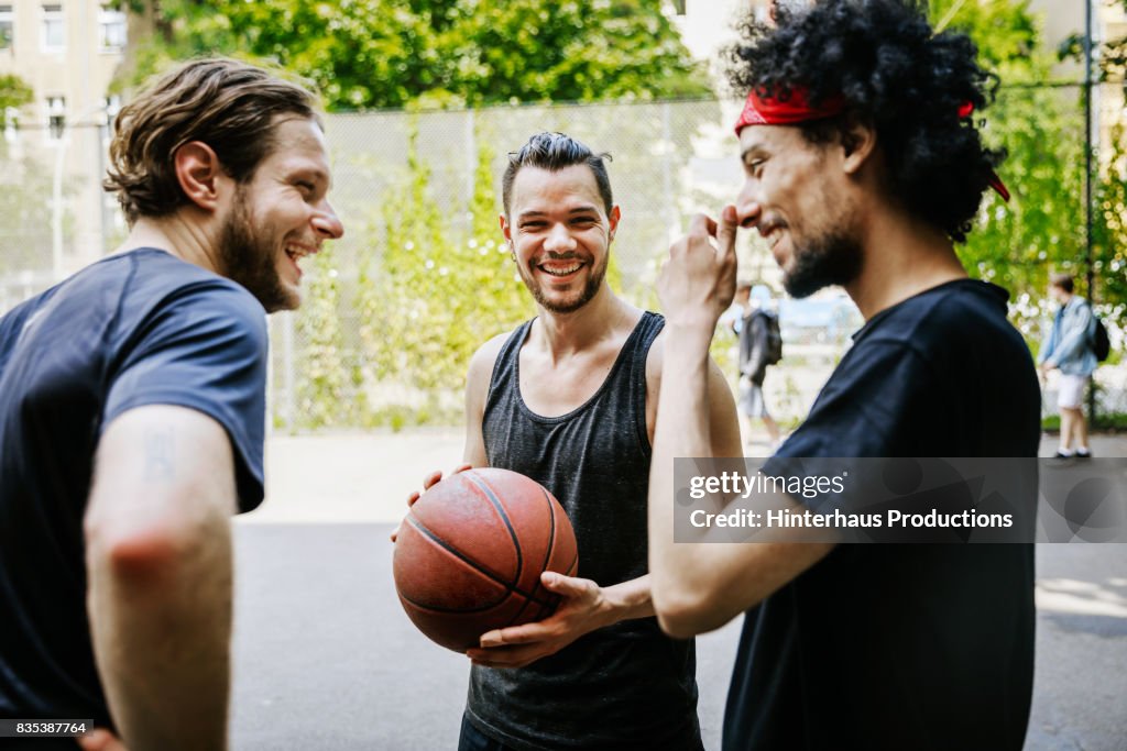 Group Of Friends Having Fun Together At An Outdoor Basketball Court