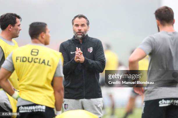 Head coach Ugo Mola of Toulouse during the pre-season match between Stade Toulousain Toulouse and Racing 92 at on August 18, 2017 in Lannemezan,...