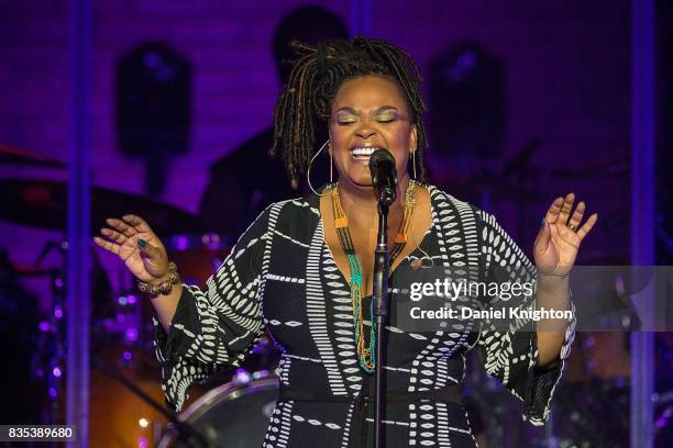 Singer/songwriter Jill Scott performs on stage at Pechanga Casino on August 18, 2017 in Temecula, California.