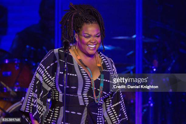 Singer/songwriter Jill Scott performs on stage at Pechanga Casino on August 18, 2017 in Temecula, California.