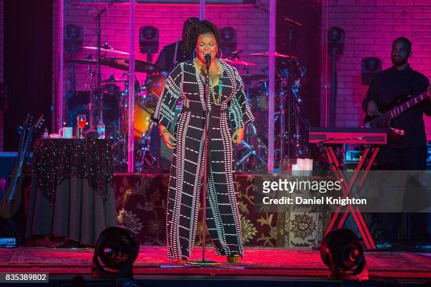 Singer/songwriter Jill Scott performs on stage at Pechanga Casino on August 18, 2017 in Temecula, California.