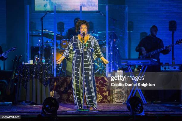 Singer/songwriter Jill Scott performs on stage at Pechanga Casino on August 18, 2017 in Temecula, California.