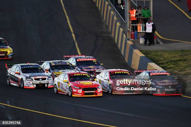 Fabian Coulthard drives the Shell V-Power Racing Team Ford Falcon FGX, Scott McLaughlin drives the Shell V-Power Racing Team Ford Falcon FGX and...