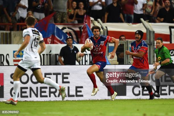 Jean Baptiste Peyras Loustalet of Beziers during the Pro D2 match between Beziers and RC Vannes at on August 18, 2017 in Beziers, France.