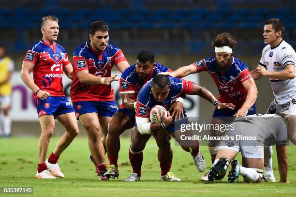 Steve Fualau and Team of Beziers during the Pro D2 match between Beziers and RC Vannes at on August 18, 2017 in Beziers, France.