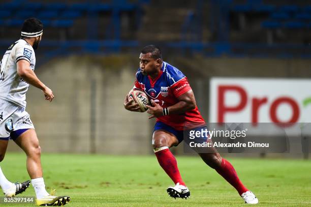 Steve Fualau of Beziers during the Pro D2 match between Beziers and RC Vannes at on August 18, 2017 in Beziers, France.