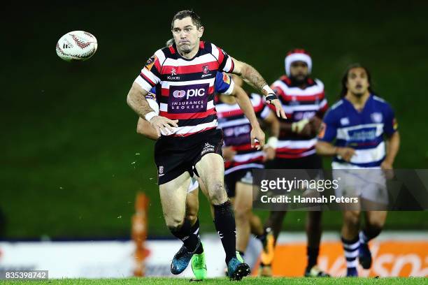 Stephen Donald of Counties Manukau kicks the ball forward during the round one Mitre 10 Cup match between Counties Manukau and Auckland at ECOLight...