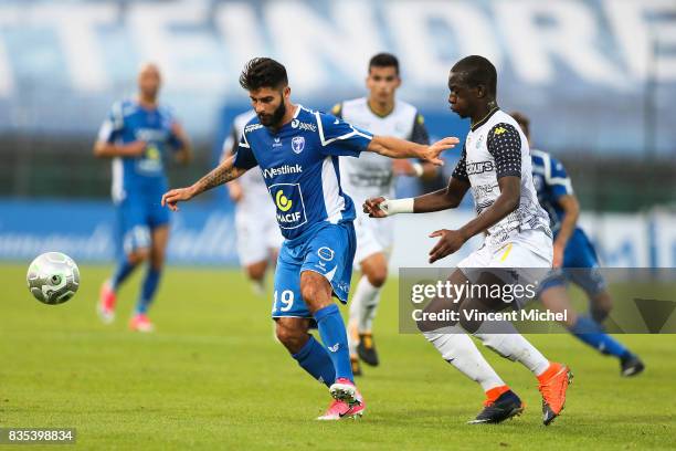 Romain Grange of Niort and Ibrahim Cisse of Tours during the Ligue 2 match between Niort and Tours on August 18, 2017 in Niort, .