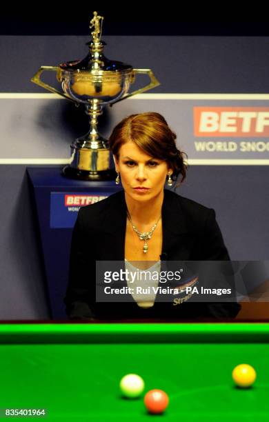 Referee Michaela Tabb during the Final of the Betfred.com World Snooker Championship at The Crucible Theatre, Sheffield.