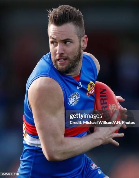 Matthew Suckling of the Bulldogs in action during the 2017 AFL round 22 match between the Western Bulldogs and the Port Adelaide Power at Mars...