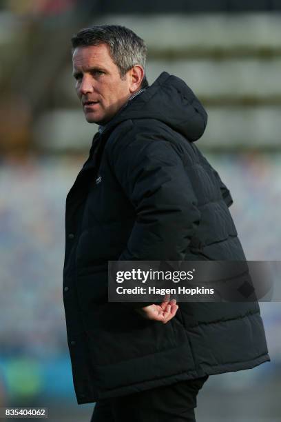 Coach Sean Botherway of Waikato looks on during the round one Mitre 10 Cup match between Taranaki and Waikato at Yarrow Stadium on August 19, 2017 in...